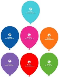 Logolu balon için farklı balon renkleri ve beyaz baskı örneği